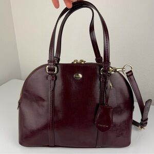 Coach Peyton Cora Domed Satchel Textured Leather Sherry Red